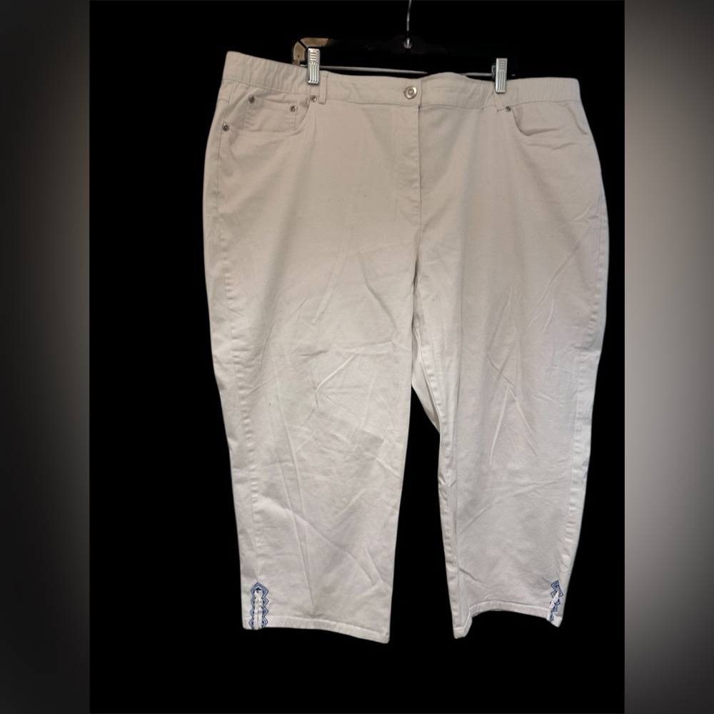 Ruby Rd. Cream Cropped Pants with Embroidered Ankle Detail